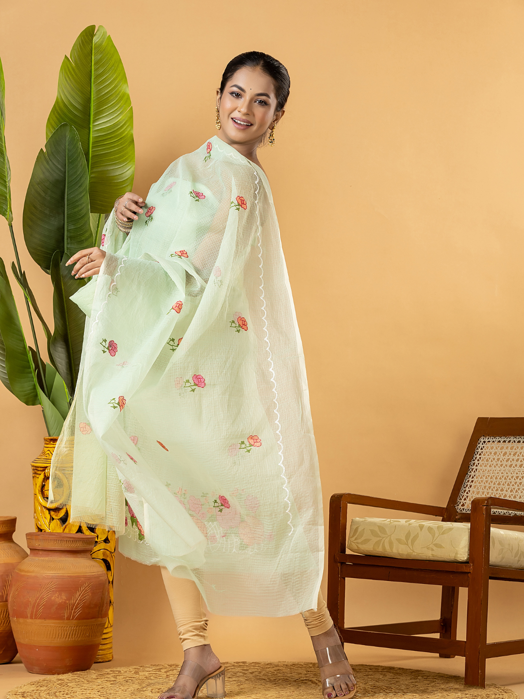 Classic Kota Doria Cotton Unstitched 2-Piece Kurti | Pista Green