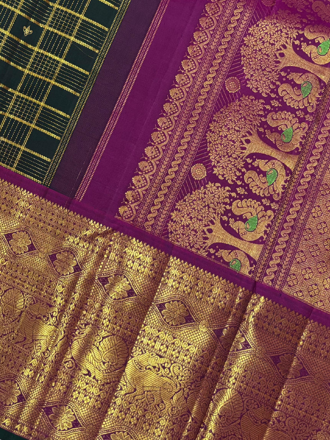 Handwoven Pure Gadwal Silk Saree  | Dark Green
