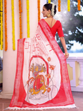 Cotton Linen Saree With Snow White - 114