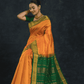 Pure Handloom Korvai Silk Cotton Saree in Sun Yellow Green Border with small buttas - 140