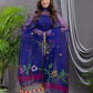 Indigo Blue Cotton Silk Jamdani 2-Piece Set Kurti & Dupatta (UNSTITCHED) - 108