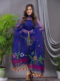 Indigo Blue Cotton Silk Jamdani 2-Piece Set Kurti & Dupatta (UNSTITCHED) - 108