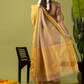 Pure Handloom Linen Saree | Pale Yellow  and Yellow  | Half and Half style with Contrast Border