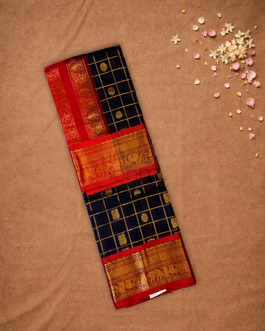 Pure Handloom Korvai Saree | Coal Black