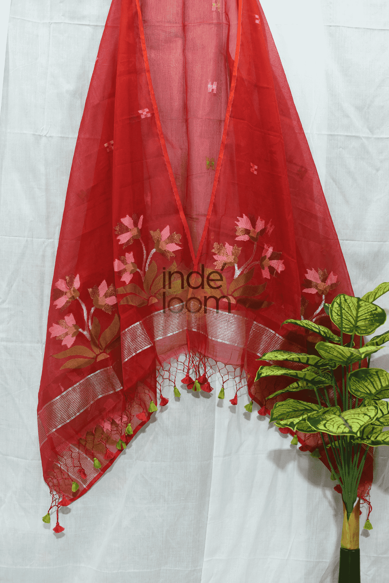 Muslin Jamdani 2-Piece Set Kurti & Dupatta (UNSTITCHED) - Red - 094
