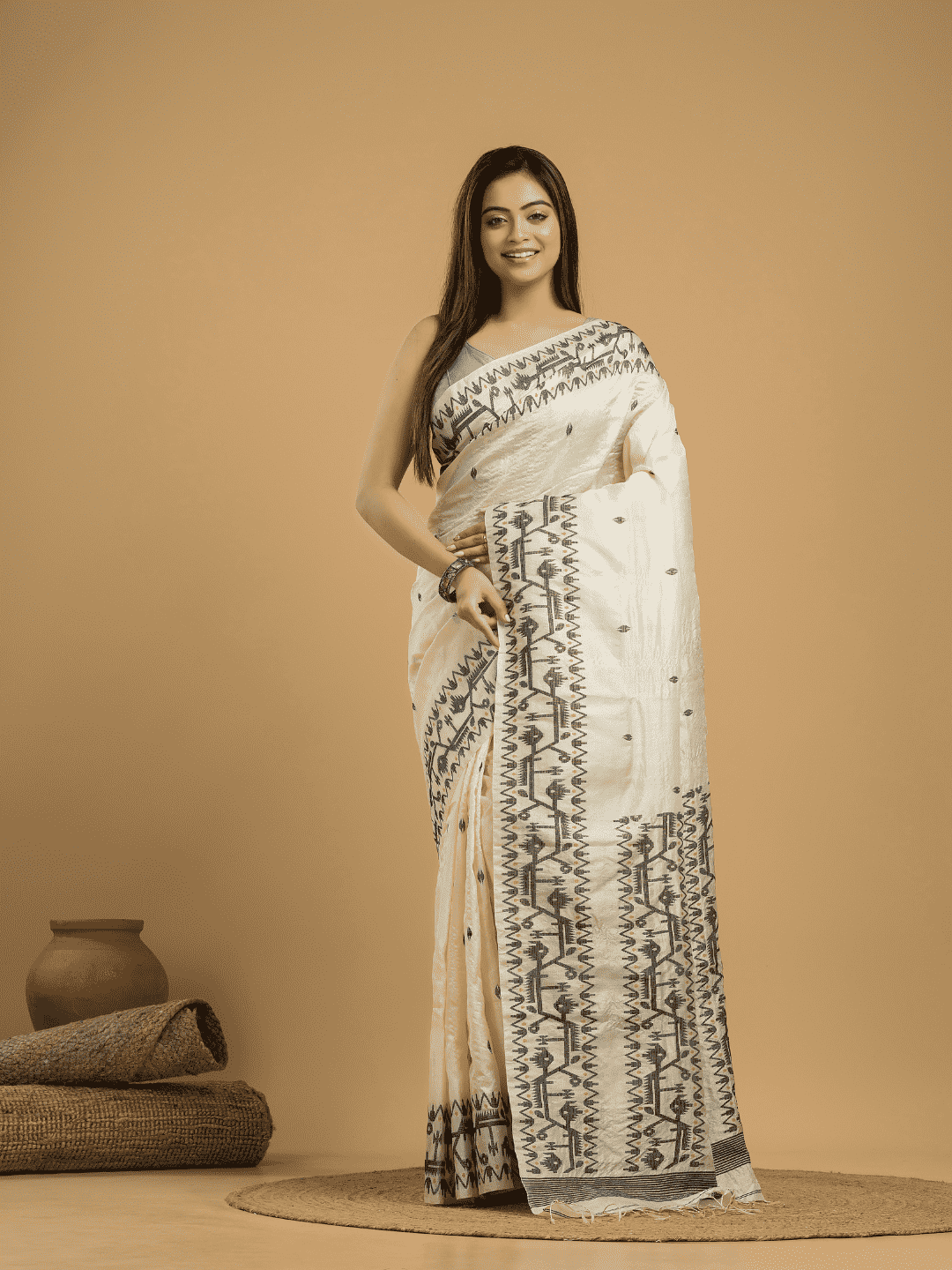 Lace White Tissue Silk Jamdani Saree - 042 - indeloom