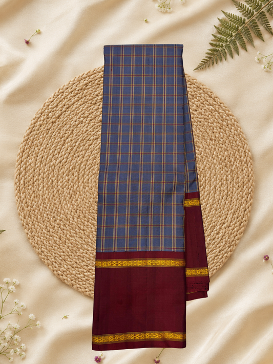 Handwoven Pure Gadwal Silk Saree  | Slate Grey