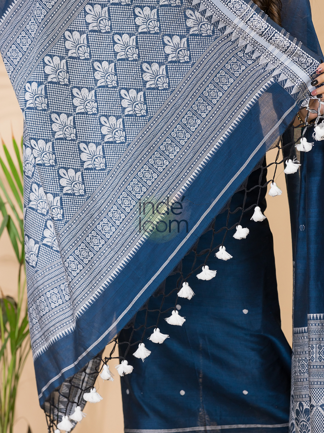 Navy Blue Muslin Cotton X Baluchari 2-Piece Set Kurti & Dupatta (UNSTITCHED) - 120