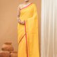 Linen Sequin Jamdani Saree With Mango Yellow - 001