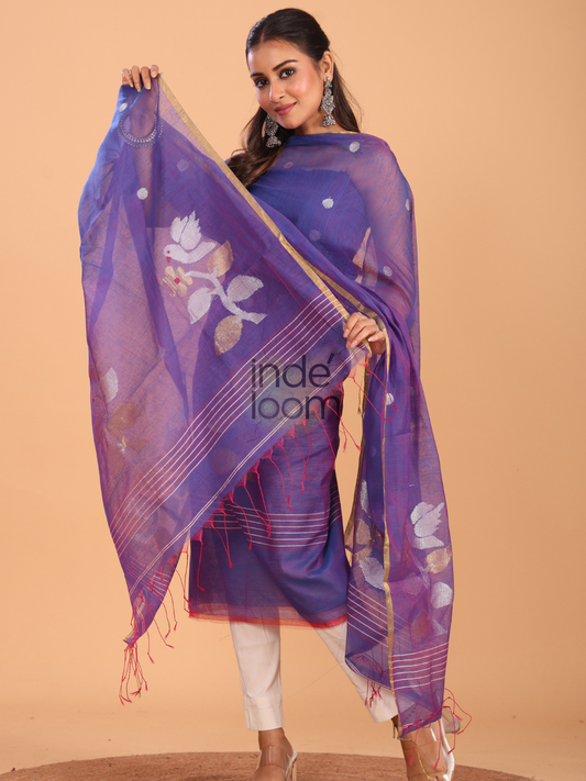 Violet Muslin Jamdani 2-Piece Set Kurti & Dupatta (UNSTITCHED) - 085