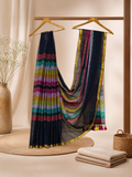 Pure Handloom Mul Cotton Saree | Coal Black