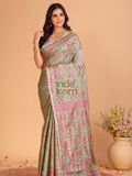 Tissue Jamdani Saree With Shaded Light Olive Green - 112