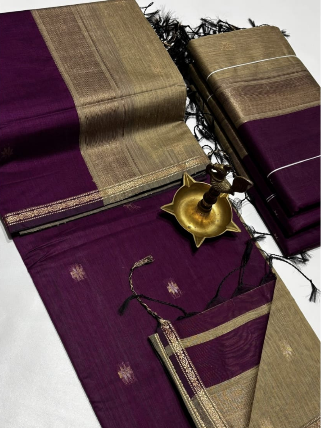 Maheshwari Silk Cotton Saree – Festive Elegance | Burgundy Plum