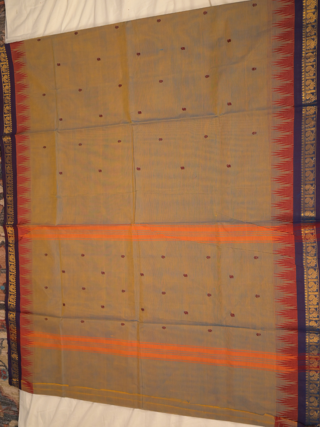 Kanchi Cotton|Dual tone Ocher Yellow & Navy Blue