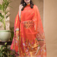 Pumpkin Orange Jamdani 2-Piece Set Kurti & Dupatta (UNSTITCHED) -666