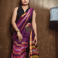 Handloom Linen Checks Saree with Pink and Multicolor Stripes-009 - indeloom
