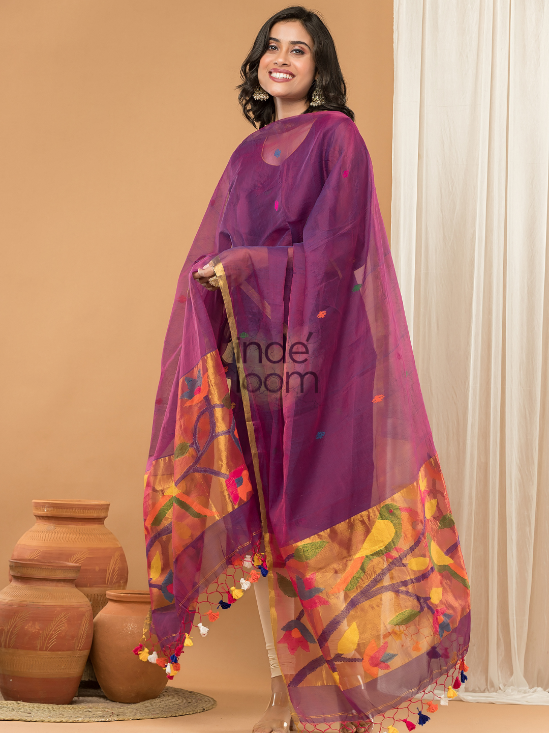 Berry Plum | Handloom Jamdani Muslin Unstitched 2-Piece Kurti