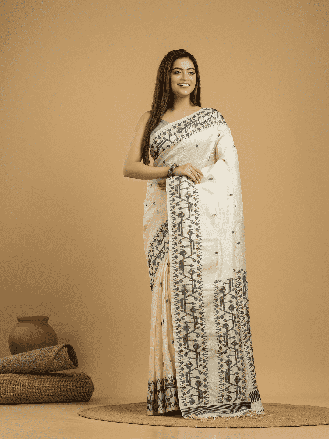 Lace White Tissue Silk Jamdani Saree - 042 - indeloom