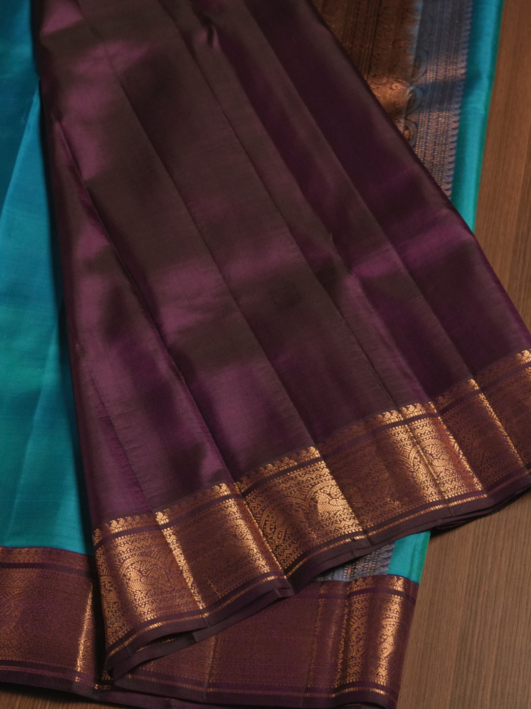 Silk Mark Certified Handloom Kanjivaram Silk Saree  |  Cyan Teal