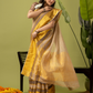 Pure Handloom Linen Saree | Pale Yellow  and Yellow  | Half and Half style with Contrast Border
