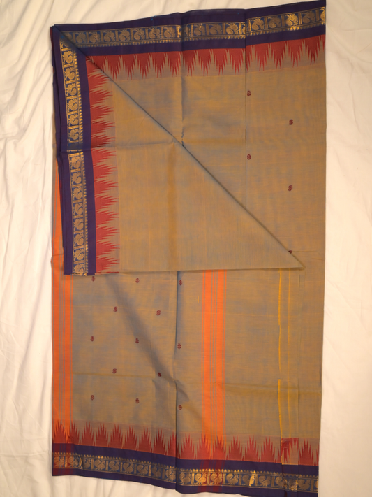 Kanchi Cotton|Dual tone Ocher Yellow & Navy Blue