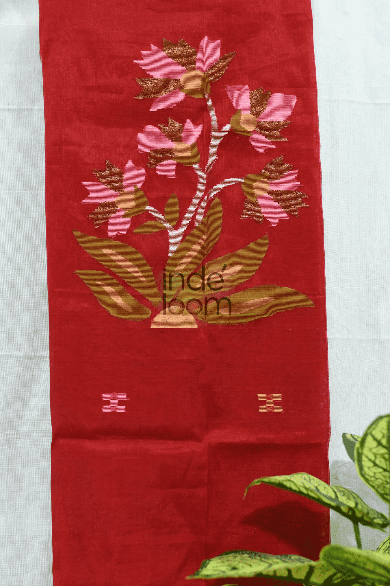 Muslin Jamdani 2-Piece Set Kurti & Dupatta (UNSTITCHED) - Red - 094
