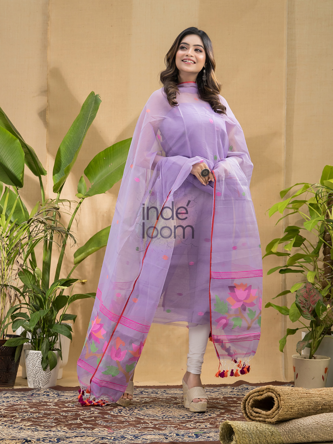 Pastel Purple Jamdani 2-Piece Set Kurti & Dupatta (UNSTITCHED) -704