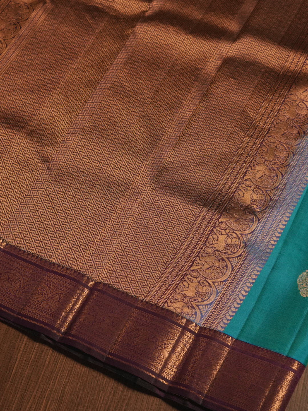 Silk Mark Certified Handloom Kanjivaram Silk Saree  |  Cyan Teal