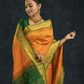 Pure Handloom Korvai Silk Cotton Saree in Sun Yellow Green Border with small buttas - 140