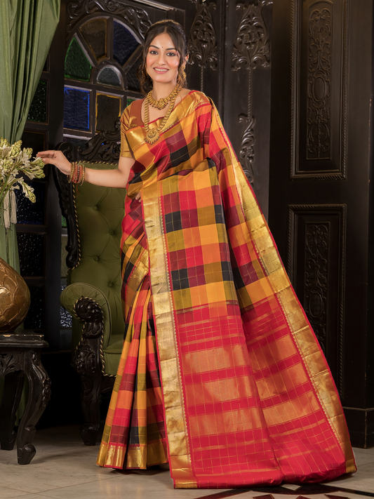 Kanakavalli - Ivory radiance drape with golden pallu and temple Zari