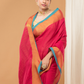 Linen Sequin Jamdani Saree With Rose Red -006