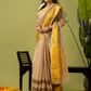 Pure Handloom Linen Saree | Pale Yellow  and Yellow  | Half and Half style with Contrast Border