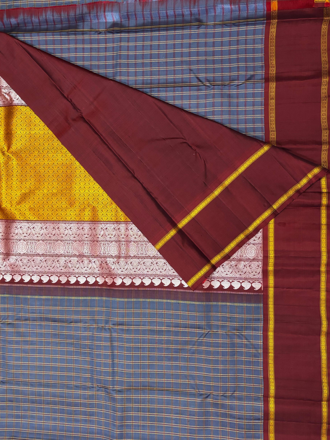 Handwoven Pure Gadwal Silk Saree  | Slate Grey