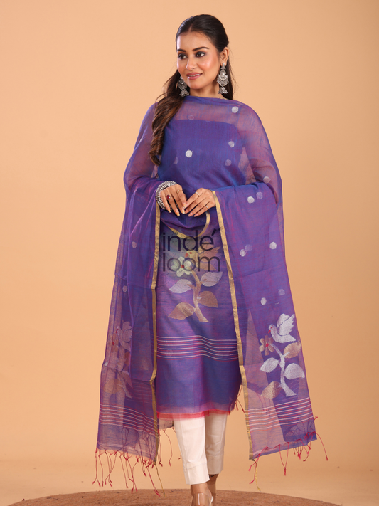 Violet Muslin Jamdani 2-Piece Set Kurti & Dupatta (UNSTITCHED) - 085