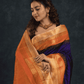 Pure Handloom Korvai Saree | Wine Purple and Orange Border | Temple Border