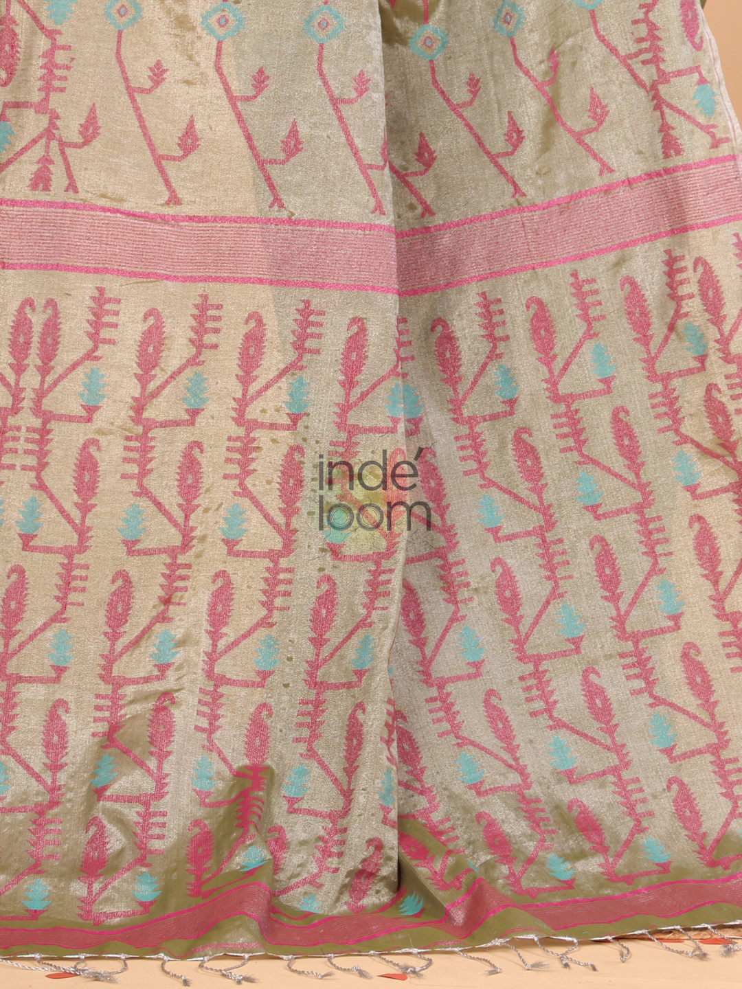 Tissue Jamdani Saree With Shaded Light Olive Green - 112