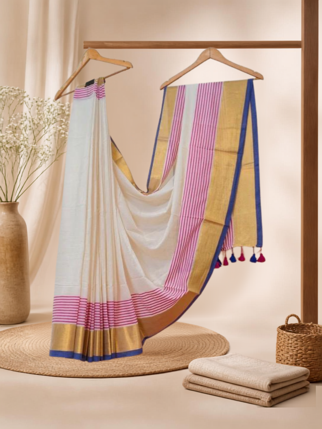 Pure Handloom Mul Cotton Saree |  Ivory White