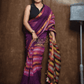 Handloom Linen Checks Saree with Pink and Multicolor Stripes-009 - indeloom