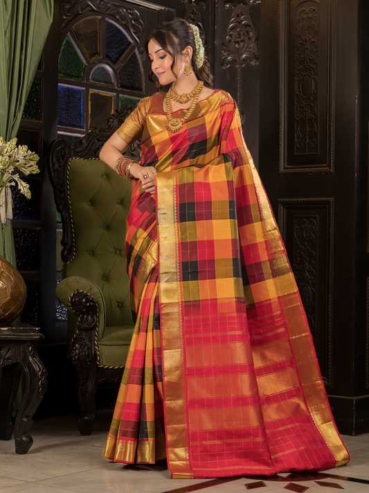 Kanakavalli - Ivory radiance drape with golden pallu and temple Zari