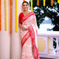 Cotton Linen Saree With Snow White - 114