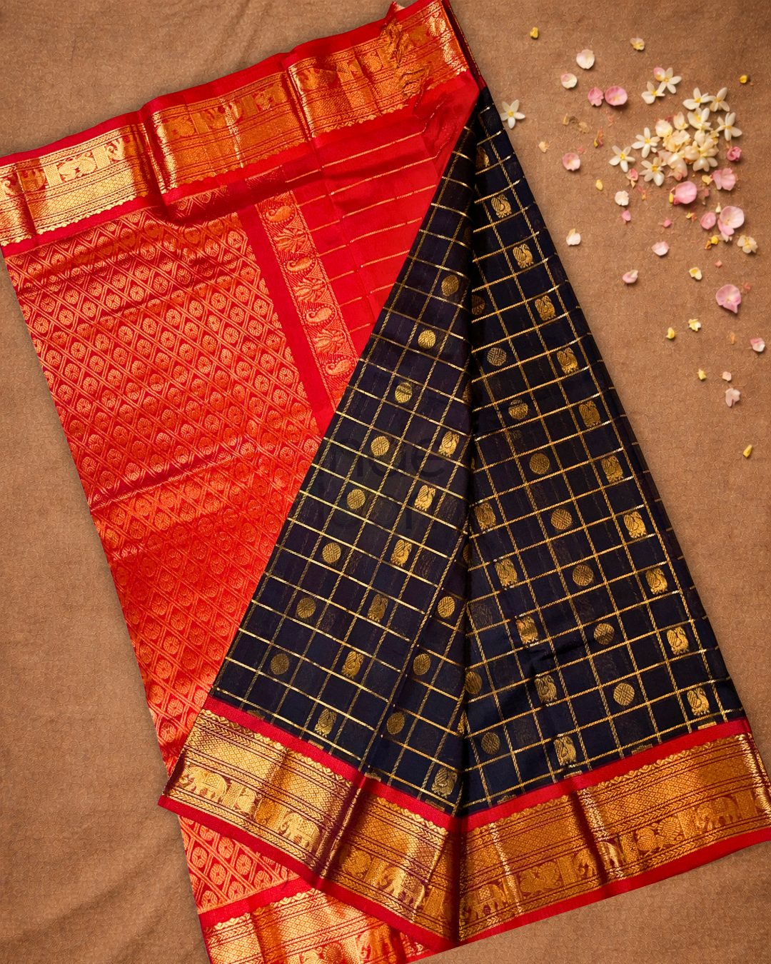 Pure Handloom Korvai Saree | Coal Black