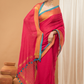 Linen Sequin Jamdani Saree With Rose Red -006