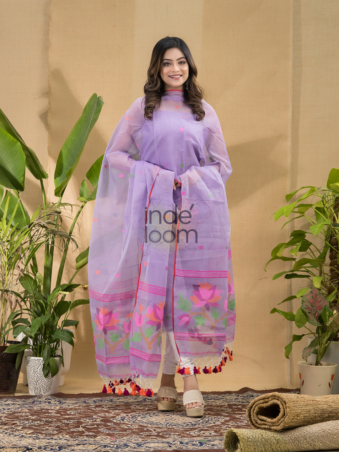 Pastel Purple Jamdani 2-Piece Set Kurti & Dupatta (UNSTITCHED) -704