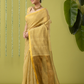 Pure Handloom Linen Saree | Khaki | Plain Body with Ribbon border