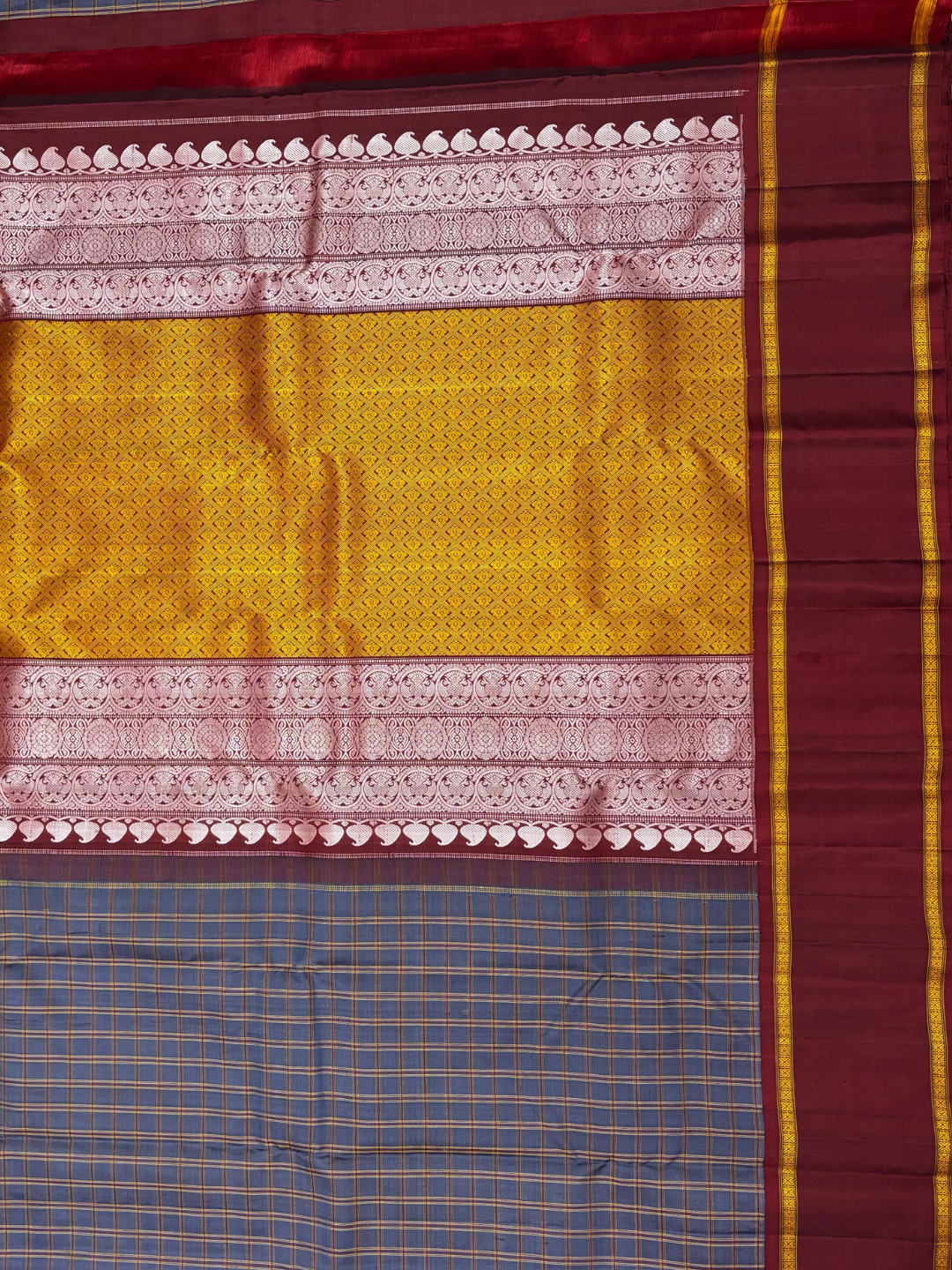 Handwoven Pure Gadwal Silk Saree  | Slate Grey