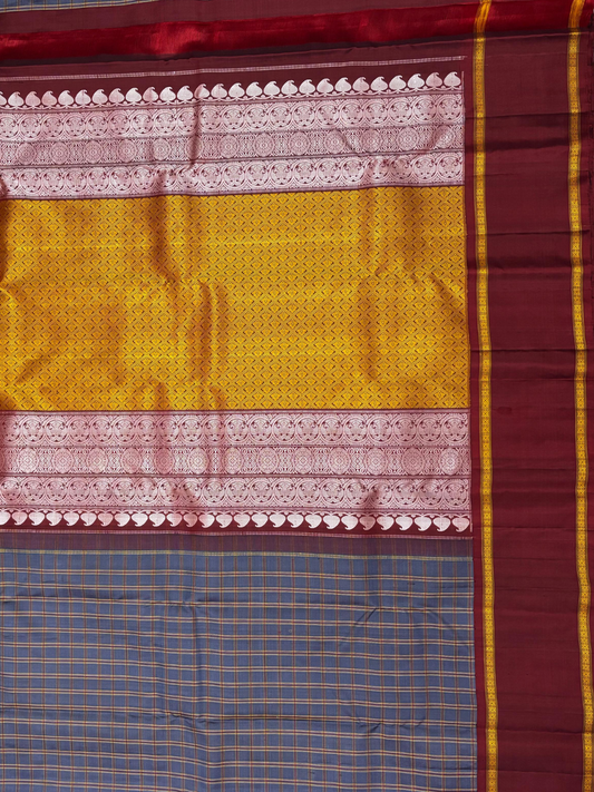 Handwoven Pure Gadwal Silk Saree  | Slate Grey