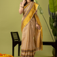 Pure Handloom Linen Saree | Pale Yellow  and Yellow  | Half and Half style with Contrast Border
