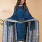 Navy Blue Muslin Cotton X Baluchari 2-Piece Set Kurti & Dupatta (UNSTITCHED) - 120