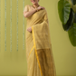 Pure Handloom Linen Saree | Khaki | Plain Body with Ribbon border