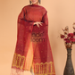 Pure Handloom Muslin Jamdani Dupatta With Wine Red - 012